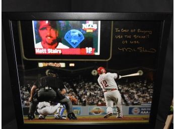 SIGNED 18x22 Framed Philadelphia Phillies Matt Stairs Great Inscription  With COA