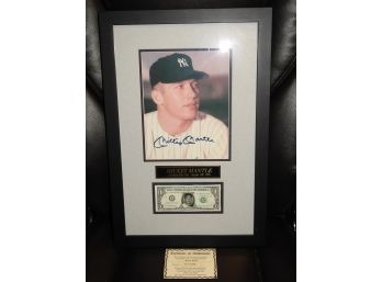 SIGNED Framed 14x22 Mickey Mantle Photo With COA NY YANKEES