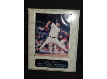 SIGNED NY Yankees Andy Pettitte 8x10 On A 12x15 Plaque With Metal Badge