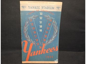 Original 1954 New York Yankees Program