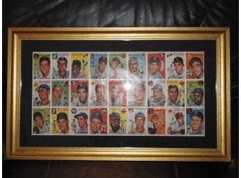 Handsome Framed 18x30 Reprint Uncut Sheet Of 1950s Baseball Cards