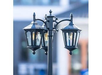 A Trio Of 93' Post Lights With Triple-Head Outdoor Vintage Street Light- Retail, Each $225