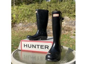 Kids Black Gloss Hunter Boots - Boy Size 4/Girl Size 5