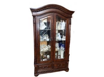 A Lit Italian Provincial Carved China Cabinet With Etched Glass And Mirrored 1/2