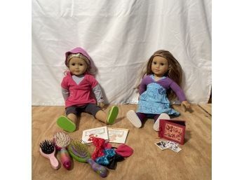 2 American Girl Dolls With Hairbrushes And Bows