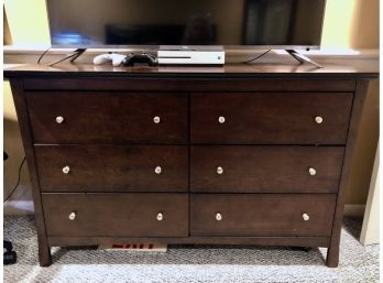 A 42' Dark Stain Dresser With 6 Drawers