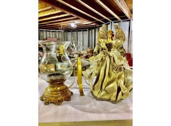 A Tree Topper Angel And 2 Pillar Candle Holders