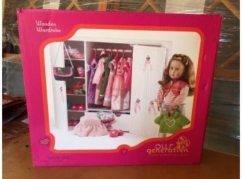 A Wooden Wardrobe For Dolls (fits American Girl Doll Clothing) New In Box