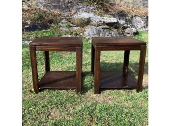 A Pair Of Dark Wood Veneer Square End Tables