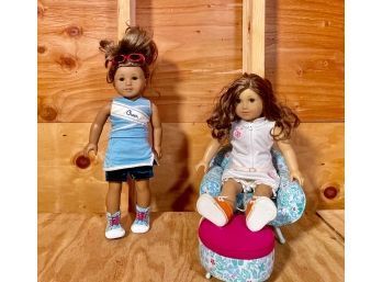 2 American Girl Dolls And AG Chair And Ottoman