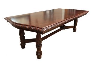 Carved Italian Provincial Trestle Base Dining Table With 24' Leaf - Parquetry And Inlaid