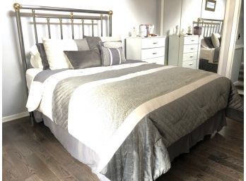 King Size Gray And White Striped Comforter And Pillows