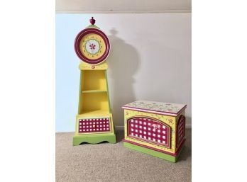 Child's Decor - Clock Bookcase And Toy Chest - Hand Painted Bright Fun