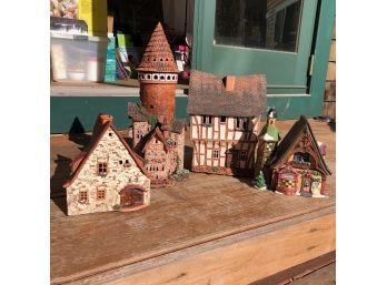 4 Fired Clay Christmas Village Buildings