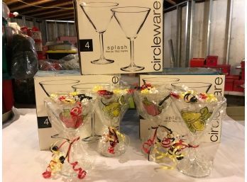 Party Decor - Hand Painted Martini Glasses With 'rocks' - Set Of 12