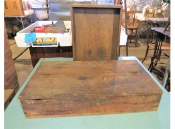 Antique Wood Tray And Wood Tool Ammo Box With Lid