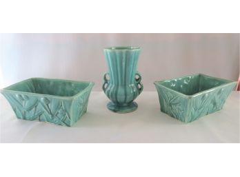 Trio Of Mid-century McCoy Ceramic Planters And Vase