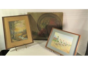 3 Original Artwork Including Still Life Painting