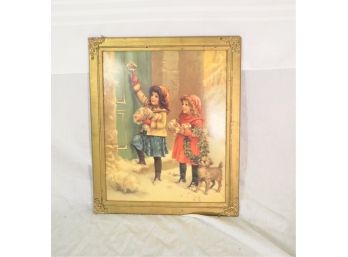 Vintage German Framed Lithograph Children Christmas