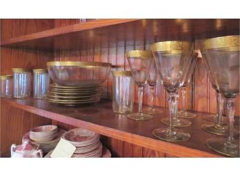 Assorted Bohemian Etched Gold Rim Glassware