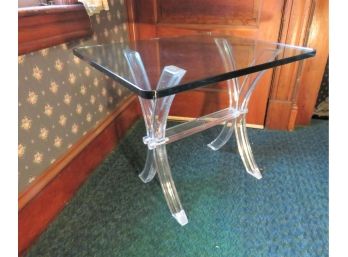 Mid-century Modern Glass Top Coffee Table With Lucite Base