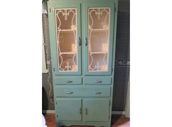 1950s Era Art Deco Glass And Etched Wood Kitchen Cabinet