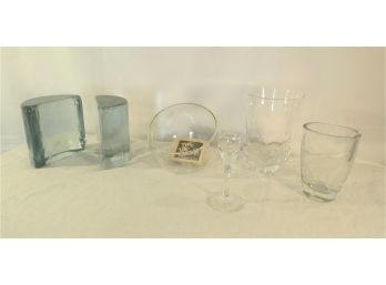 Mid-century Blenko Glass Book Ends & Glassware