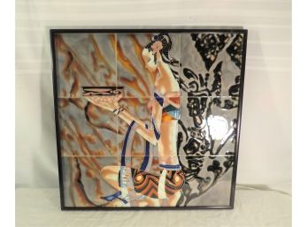 Unusual Tile Art Egyptian Asian Woman Framed