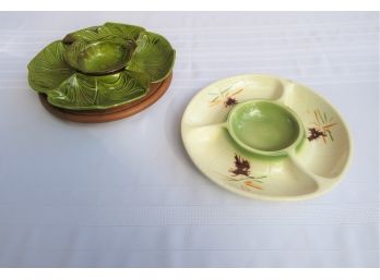 2 Mid-century Modern Ceramic Chip And Dip Sets