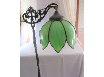 Wrought Iron Bridge Floor Lamp Slag Glass Shade