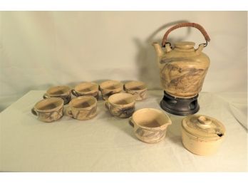 Raku Pottery Teapot With Warmer And 8 Cups