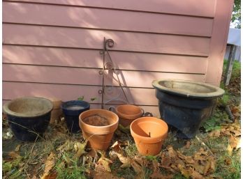 Lot Of Garden Terracotta And Pottery Planters & Iron Plant Bracket