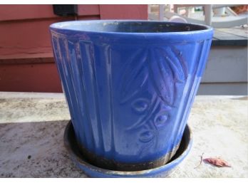 Vintage 2 Piece Blue Pottery Panter USA