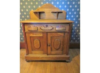 Antique Oak Commode Dry Sink On Wheels