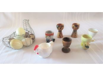 Retro Kitchen Egg Cups And Basket Of Eggs