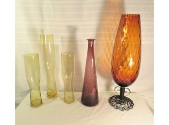 Mid-century Modern Colored Glassware Amber Vase