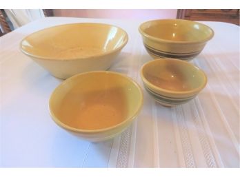 4 Antique Yellow Ware Mixing Serving Bowls