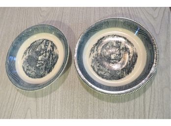 2 Currier & Ives Blue Transferware Pie Plates