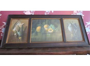 Vintage Triptych Still Life Fruit Dead Game Birds