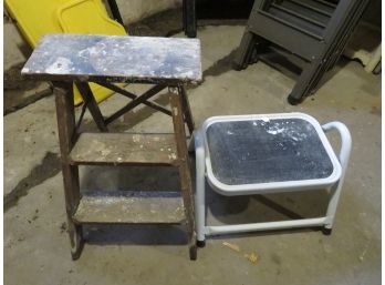 Vintage Wood Step Ladder And Step Stool