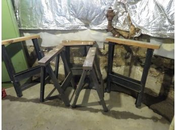 3 Pairs Of Wood Saw Horses