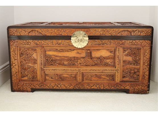 Exceptional Carved Wood Chinese Trunk