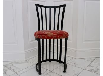 Black Wrought Iron Chair/Stool With Asian Design Floral Cushion