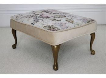 Tapestry Floral Foot Stool With Brass Legs