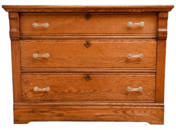 Antique Late Victorian Panelled Oak Chest Of Drawers