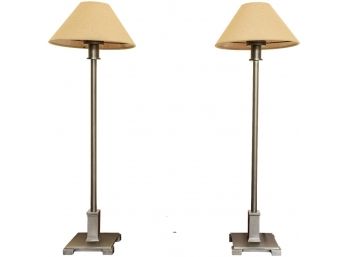 Pair Of Brushed Steel Table Lamps (Model No. LB30223)