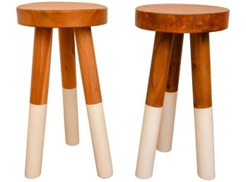 Pair Of Serena & Lily Solid Teak Dip-dyed Stools (RETAIL $198)