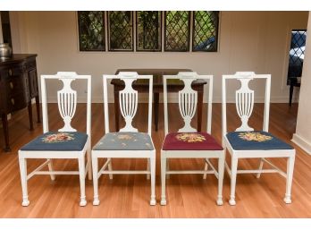 Set Of Four Vintage Side Chairs With Needlepoint Cushions