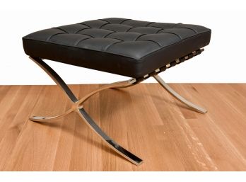 Barcelona Style Tufted Top Leather Stool With X Shaped Chrome Base