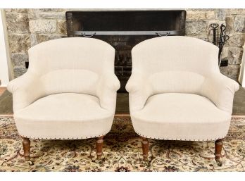 Pair Of French 19th Century Reupholstered Club Chairs